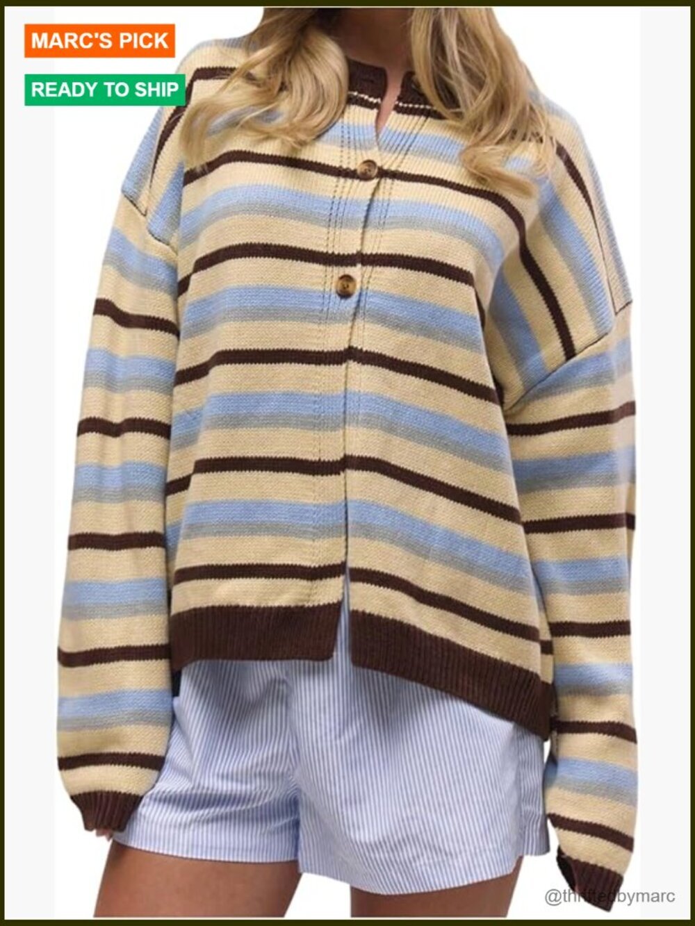 Striped Button Up Oversized Cardigan Sweater Knit Outerwear